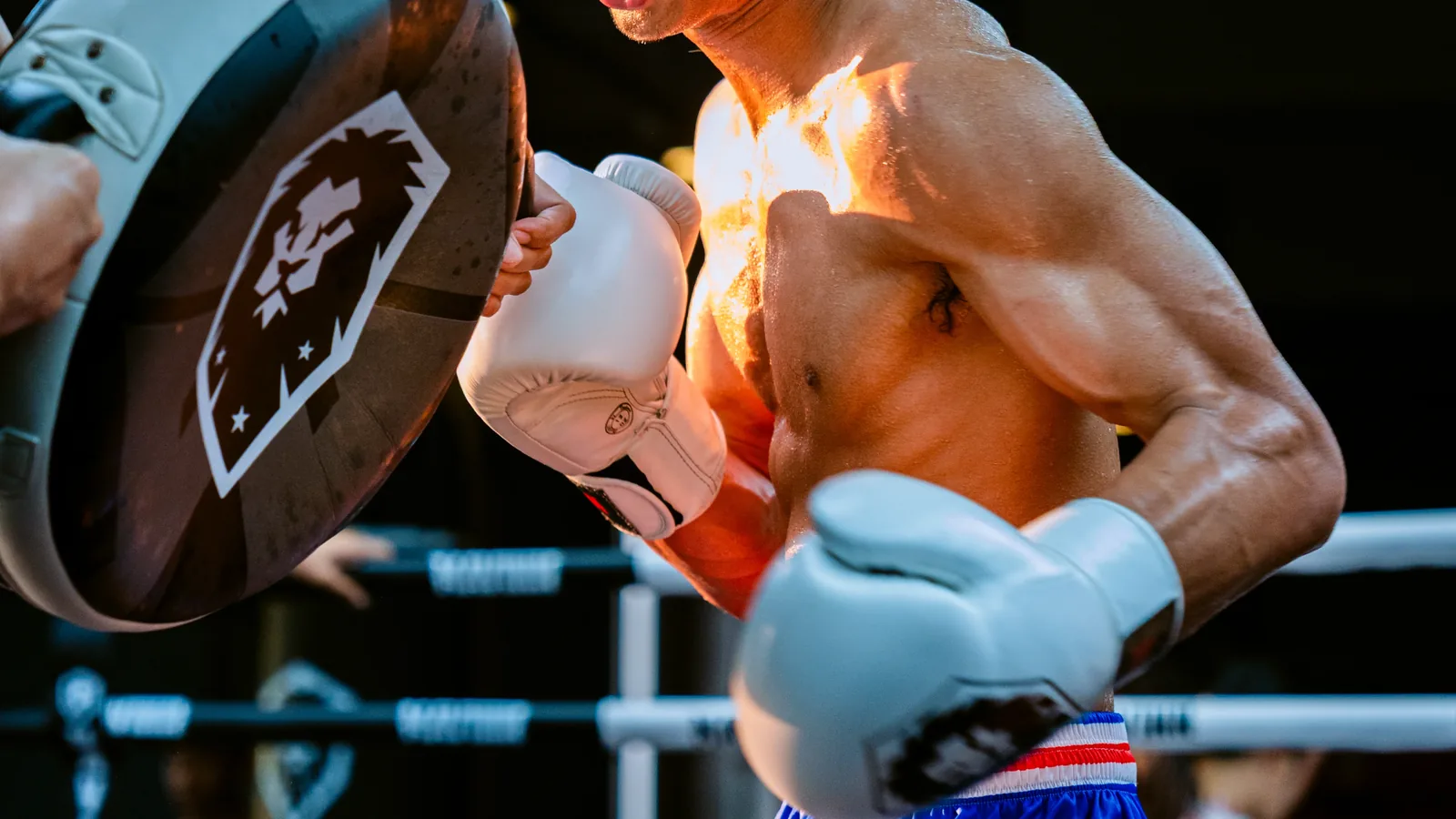 Fighter working the round shield inside the MAVINN ring